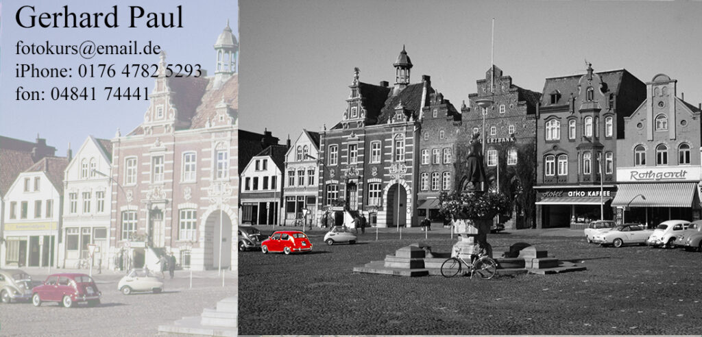 Marktplatz Husum-1964 mit Kontaktdaten des Kursleiters