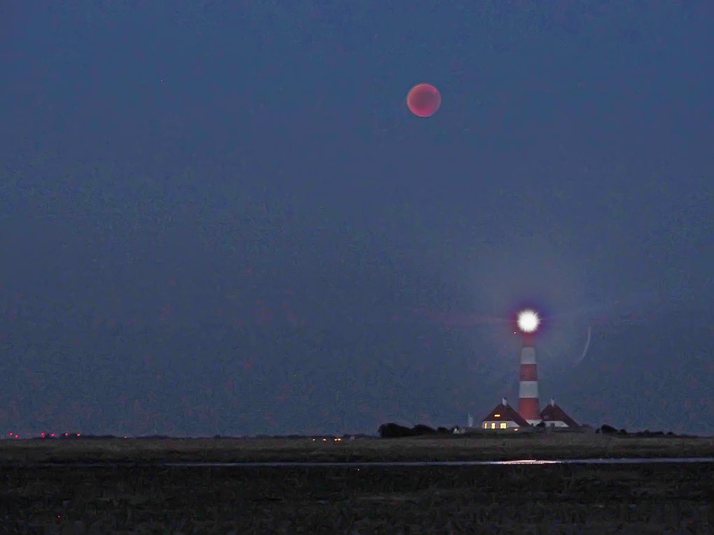 Totale Mondfinsternis am 27.07.2028 am Leuchtturm Westerhever